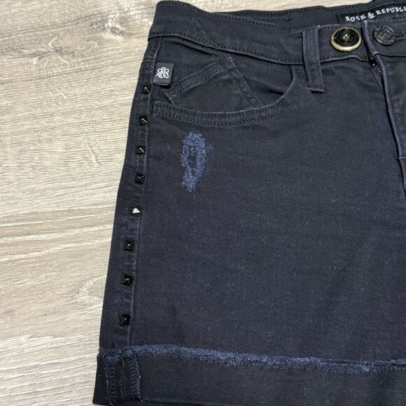 Rock & Republic Jean Shorts 6 Black Distressed Studded Festival Goth Grunge - Picture 2 of 9